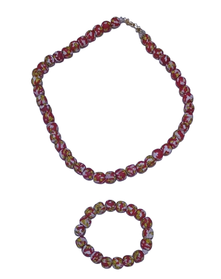 Handmade Natural Beaded Necklace & Bracelet Set authentic